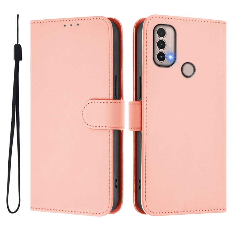 For Motorola Moto E20 / E30 / E40 Skin Feel Solid Color Leather Phone Case with Lanyard