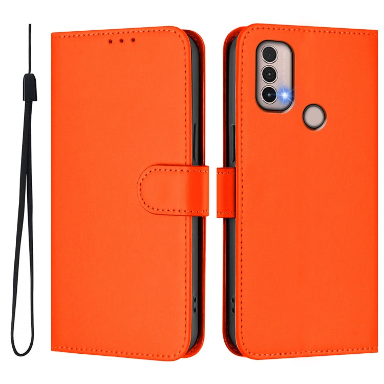 For Motorola Moto E20 / E30 / E40 Skin Feel Solid Color Leather Phone Case with Lanyard