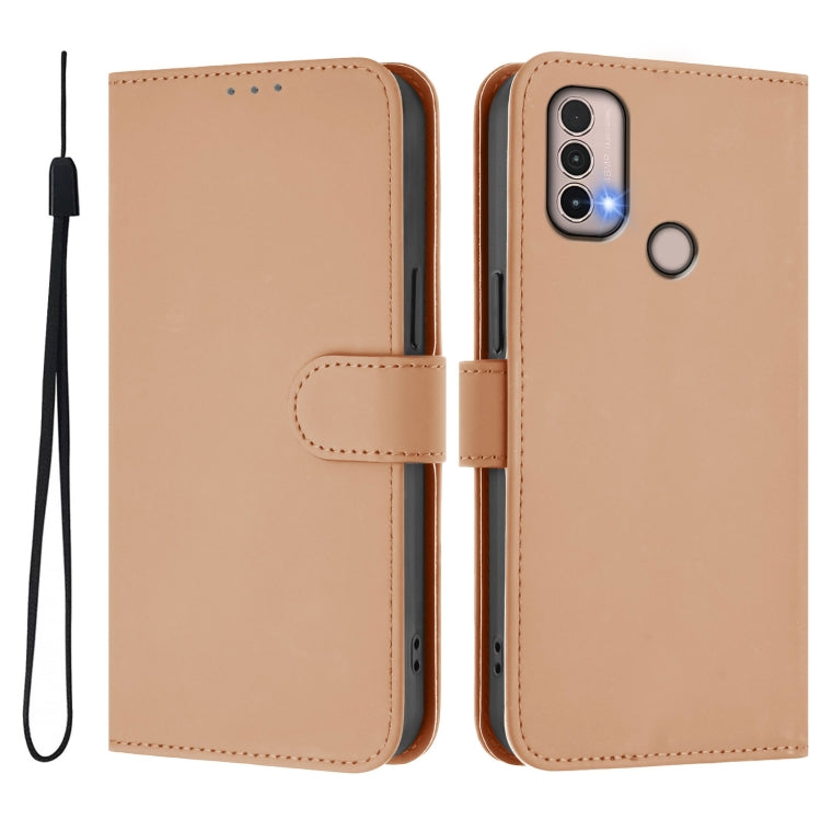 For Motorola Moto E20 / E30 / E40 Skin Feel Solid Color Leather Phone Case with Lanyard