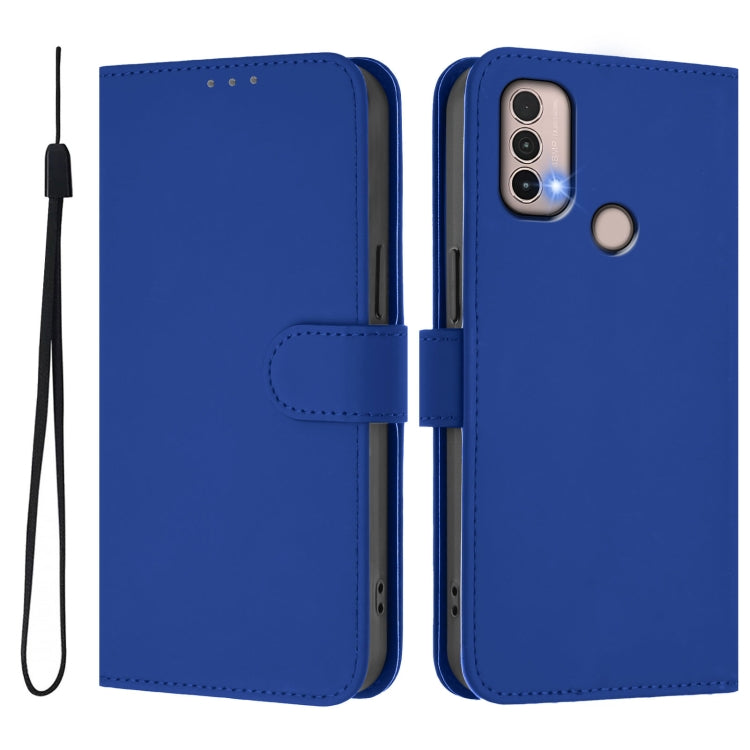For Motorola Moto E20 / E30 / E40 Skin Feel Solid Color Leather Phone Case with Lanyard