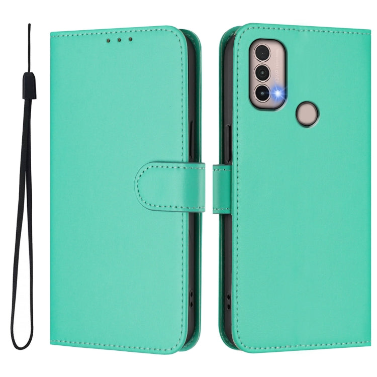 For Motorola Moto E20 / E30 / E40 Skin Feel Solid Color Leather Phone Case with Lanyard