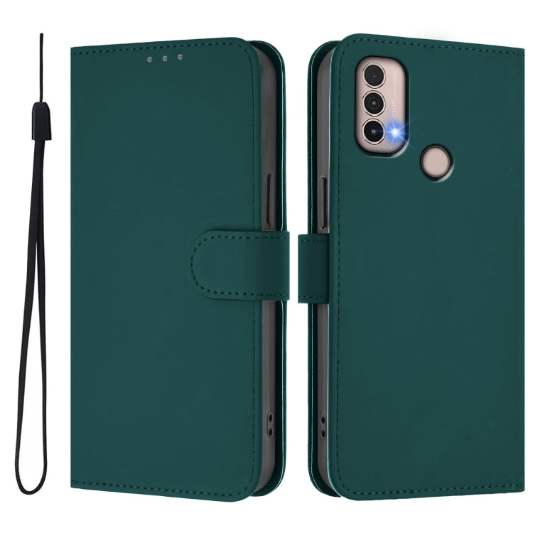 For Motorola Moto E20 / E30 / E40 Skin Feel Solid Color Leather Phone Case with Lanyard
