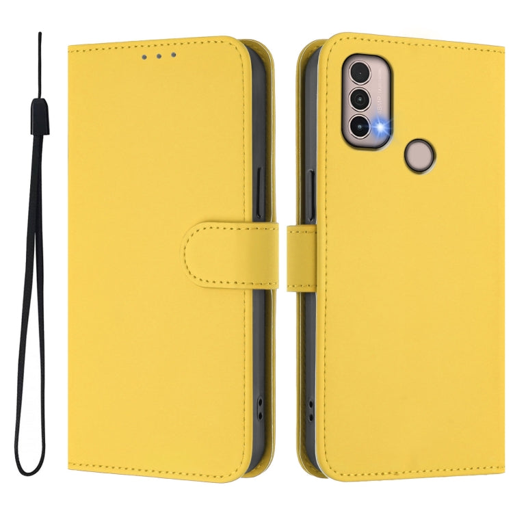 For Motorola Moto E20 / E30 / E40 Skin Feel Solid Color Leather Phone Case with Lanyard