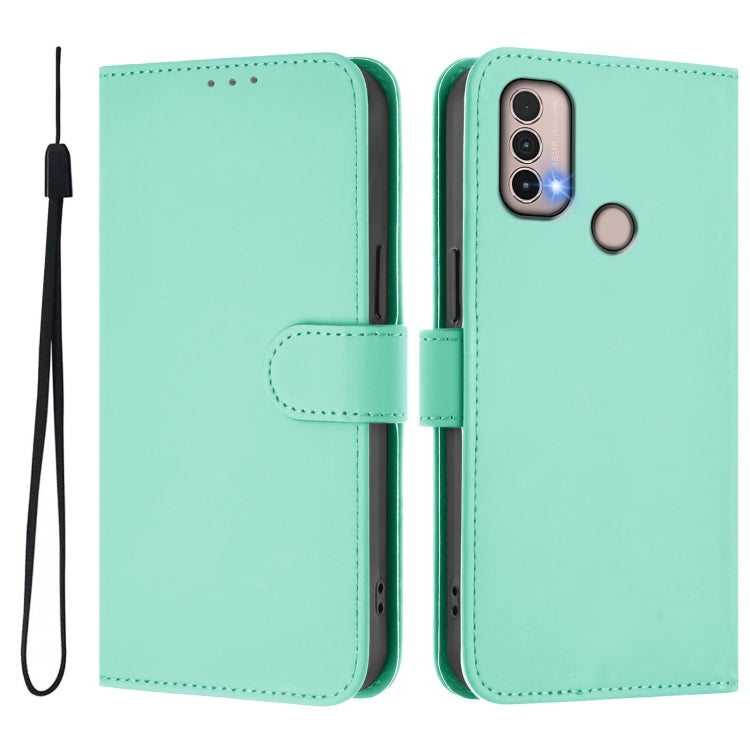 For Motorola Moto E20 / E30 / E40 Skin Feel Solid Color Leather Phone Case with Lanyard