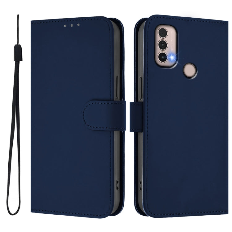 For Motorola Moto E20 / E30 / E40 Skin Feel Solid Color Leather Phone Case with Lanyard
