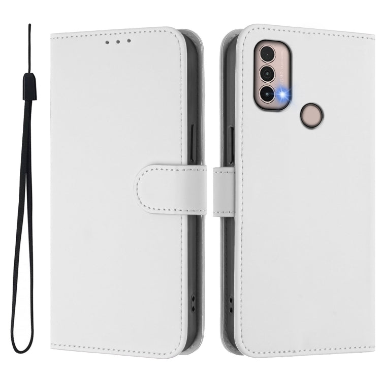 For Motorola Moto E20 / E30 / E40 Skin Feel Solid Color Leather Phone Case with Lanyard
