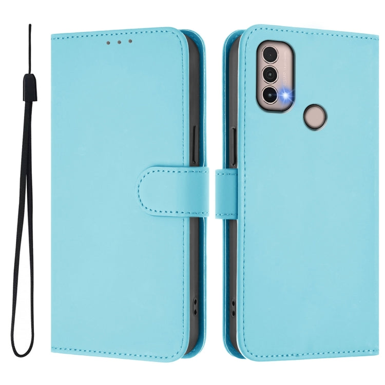 For Motorola Moto E20 / E30 / E40 Skin Feel Solid Color Leather Phone Case with Lanyard