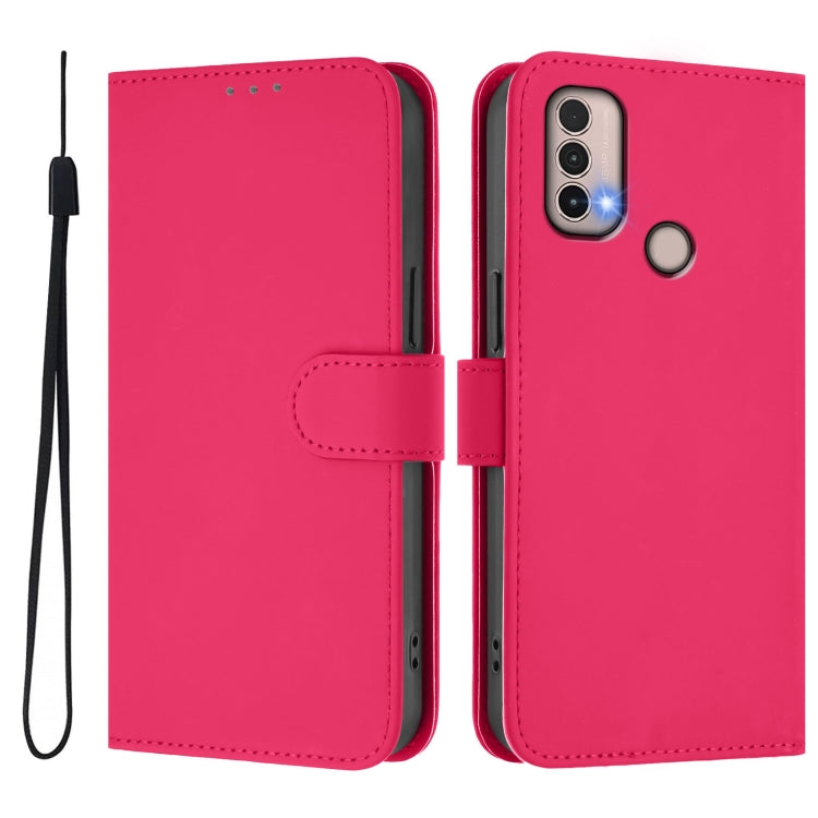 For Motorola Moto E20 / E30 / E40 Skin Feel Solid Color Leather Phone Case with Lanyard