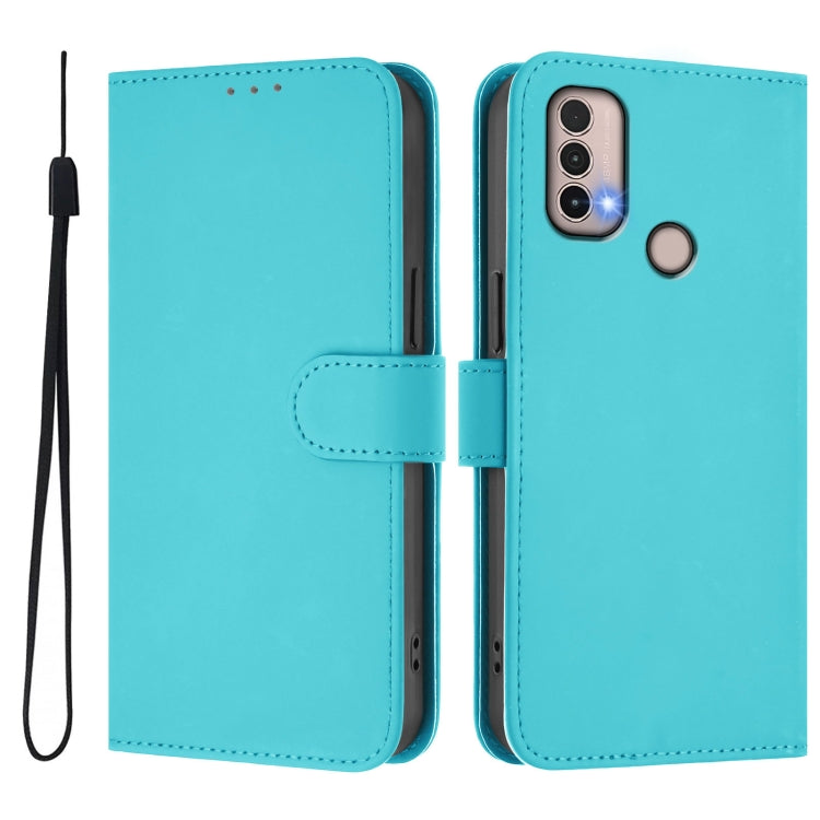 For Motorola Moto E20 / E30 / E40 Skin Feel Solid Color Leather Phone Case with Lanyard