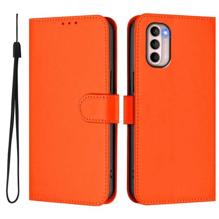 For Motorola Moto G31 4G Global Skin Feel Solid Color Leather Phone Case with Lanyard