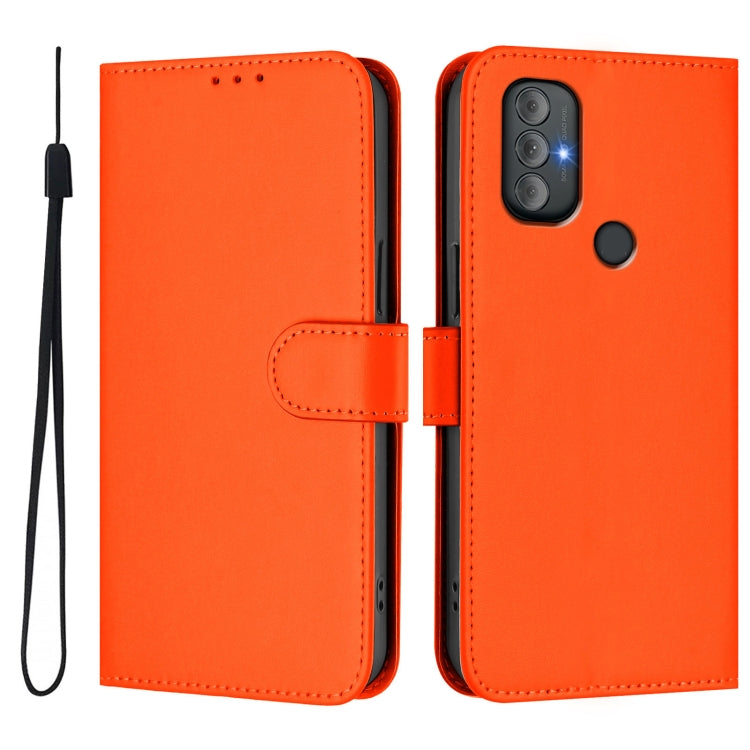 For Motorola Moto G Power 2022 Skin Feel Solid Color Leather Phone Case with Lanyard
