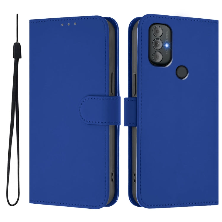 For Motorola Moto G Power 2022 Skin Feel Solid Color Leather Phone Case with Lanyard
