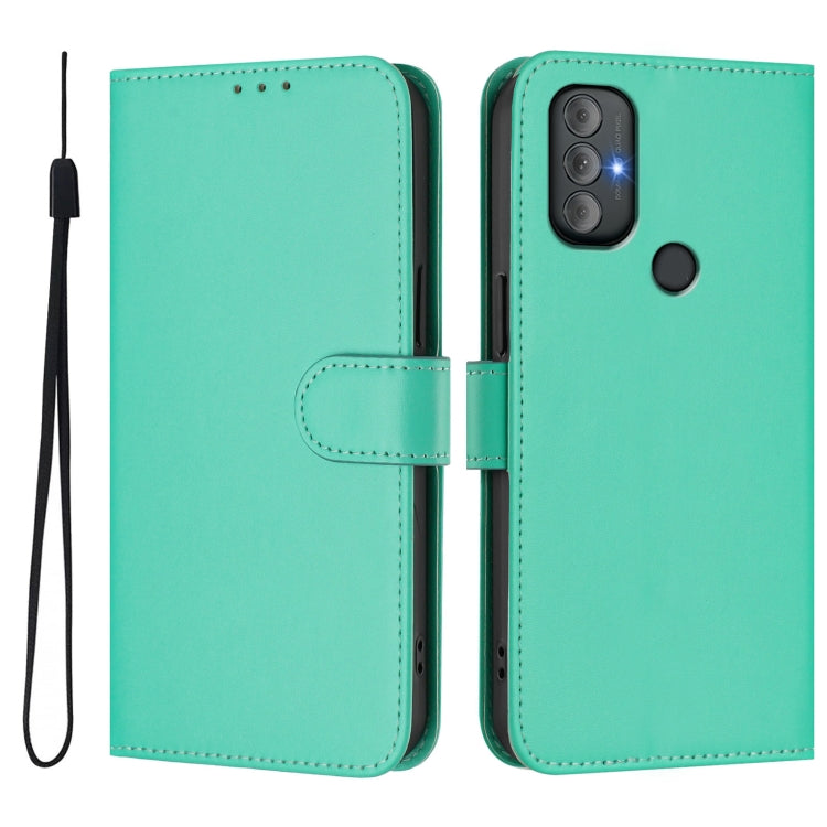 For Motorola Moto G Power 2022 Skin Feel Solid Color Leather Phone Case with Lanyard