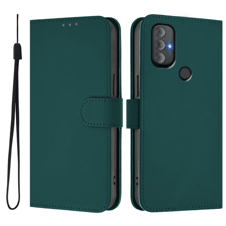 For Motorola Moto G Power 2022 Skin Feel Solid Color Leather Phone Case with Lanyard
