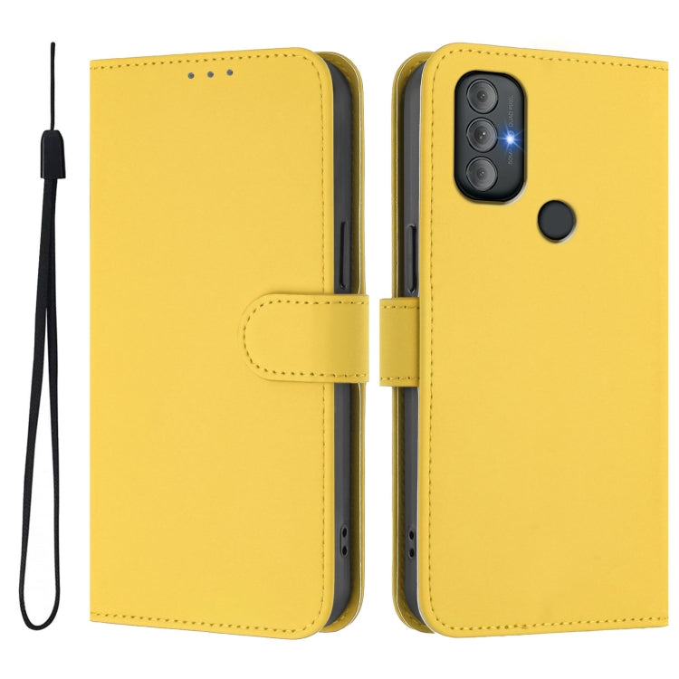 For Motorola Moto G Power 2022 Skin Feel Solid Color Leather Phone Case with Lanyard