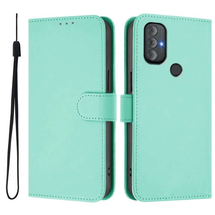 For Motorola Moto G Power 2022 Skin Feel Solid Color Leather Phone Case with Lanyard
