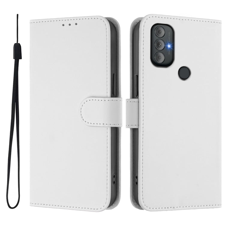 For Motorola Moto G Power 2022 Skin Feel Solid Color Leather Phone Case with Lanyard
