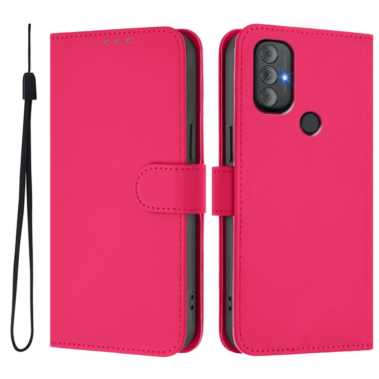 For Motorola Moto G Power 2022 Skin Feel Solid Color Leather Phone Case with Lanyard