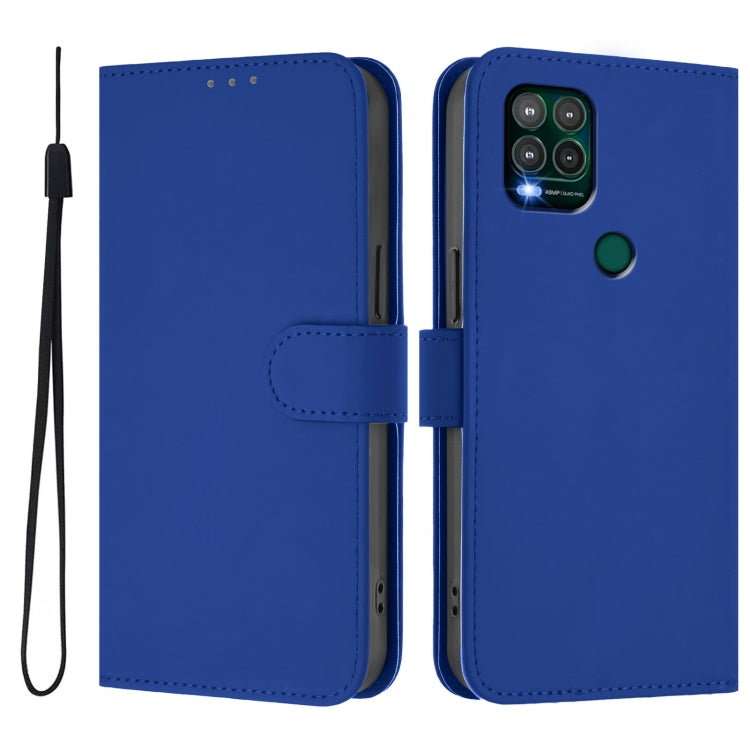For Motorola Moto G Stylus 5G 2021 Skin Feel Solid Color Leather Phone Case with Lanyard