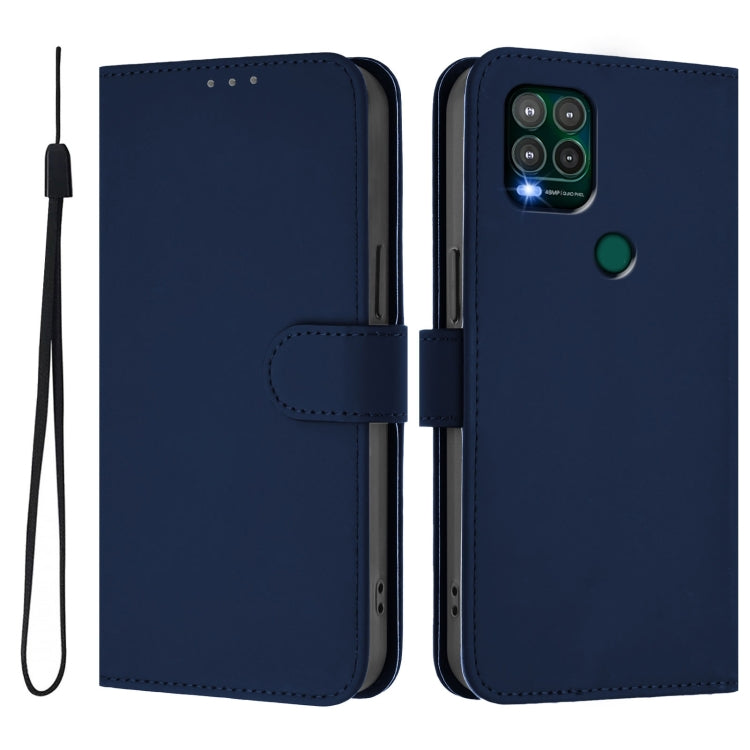 For Motorola Moto G Stylus 5G 2021 Skin Feel Solid Color Leather Phone Case with Lanyard