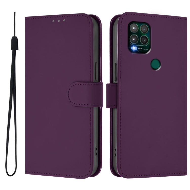 For Motorola Moto G Stylus 5G 2021 Skin Feel Solid Color Leather Phone Case with Lanyard
