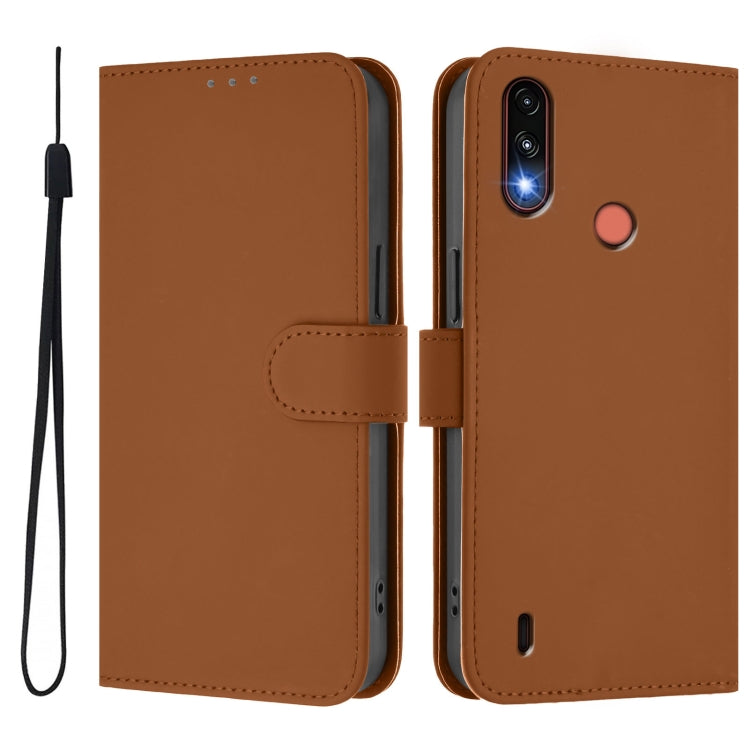 For Motorola Moto E7 Power Skin Feel Solid Color Leather Phone Case with Lanyard