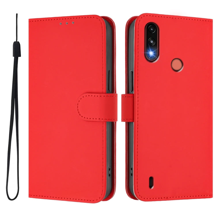 For Motorola Moto E7 Power Skin Feel Solid Color Leather Phone Case with Lanyard