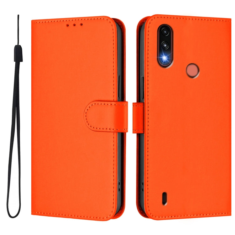 For Motorola Moto E7 Power Skin Feel Solid Color Leather Phone Case with Lanyard