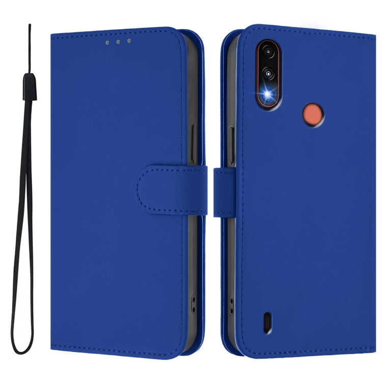 For Motorola Moto E7 Power Skin Feel Solid Color Leather Phone Case with Lanyard