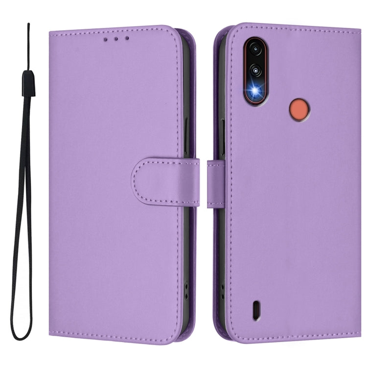 For Motorola Moto E7 Power Skin Feel Solid Color Leather Phone Case with Lanyard