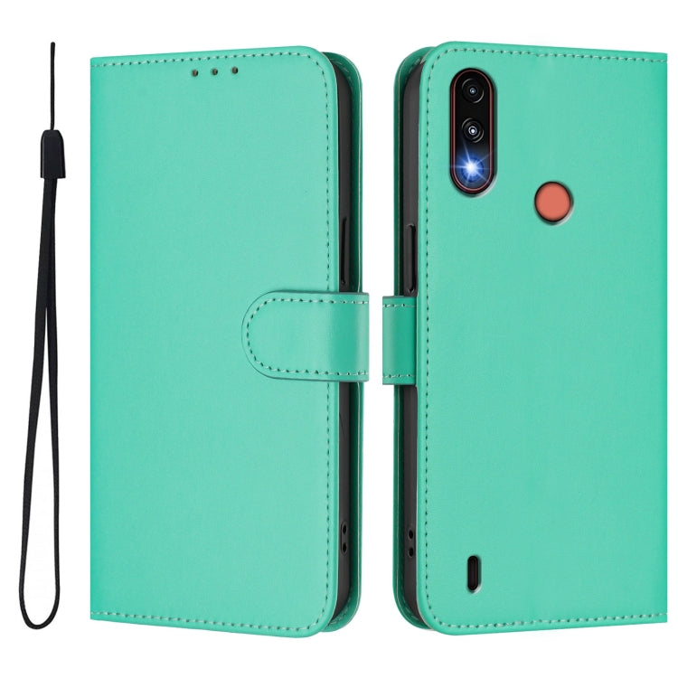 For Motorola Moto E7 Power Skin Feel Solid Color Leather Phone Case with Lanyard