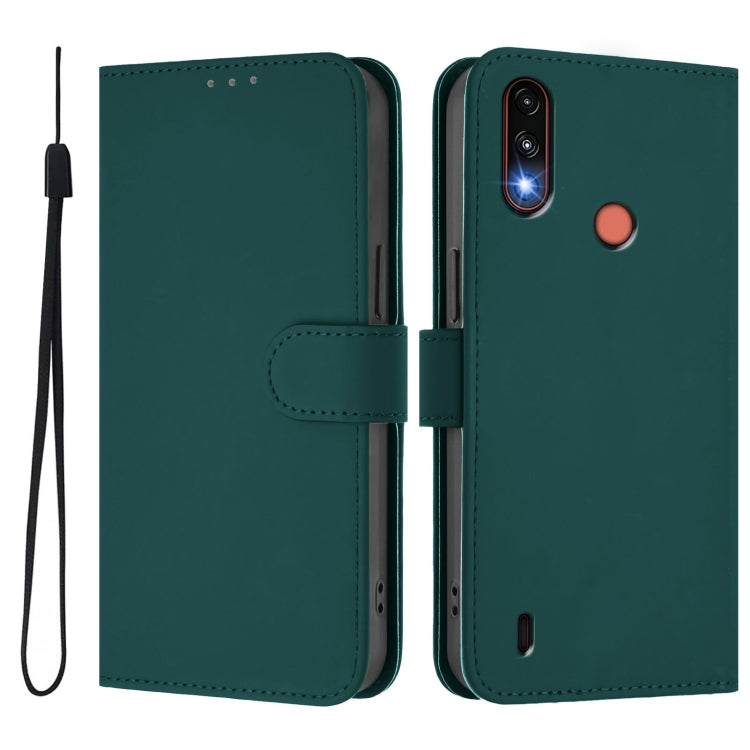 For Motorola Moto E7 Power Skin Feel Solid Color Leather Phone Case with Lanyard