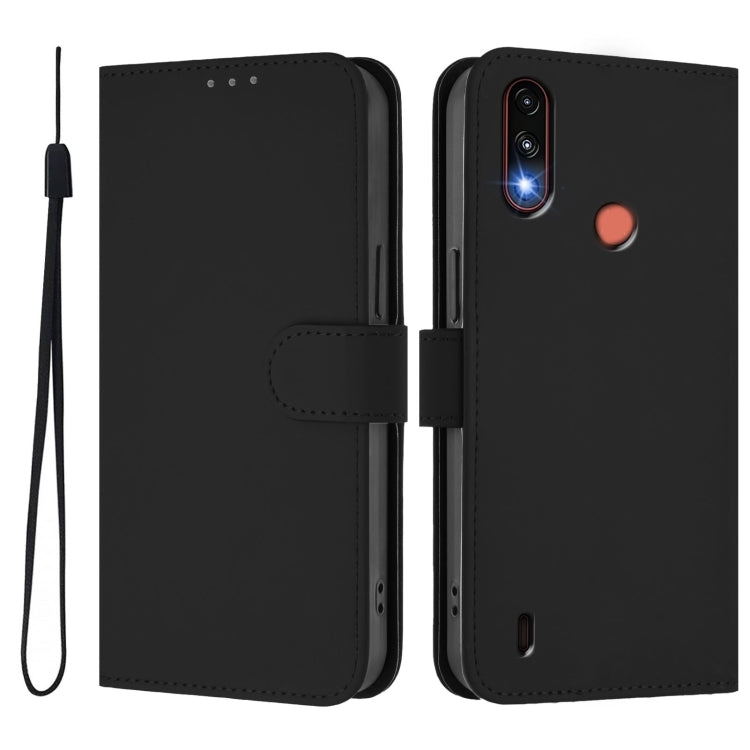 For Motorola Moto E7 Power Skin Feel Solid Color Leather Phone Case with Lanyard