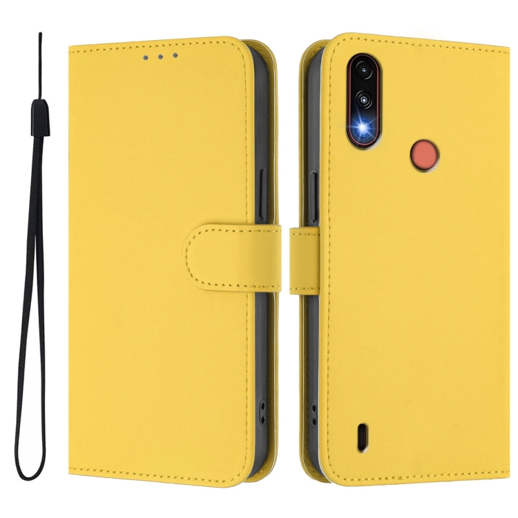 For Motorola Moto E7 Power Skin Feel Solid Color Leather Phone Case with Lanyard