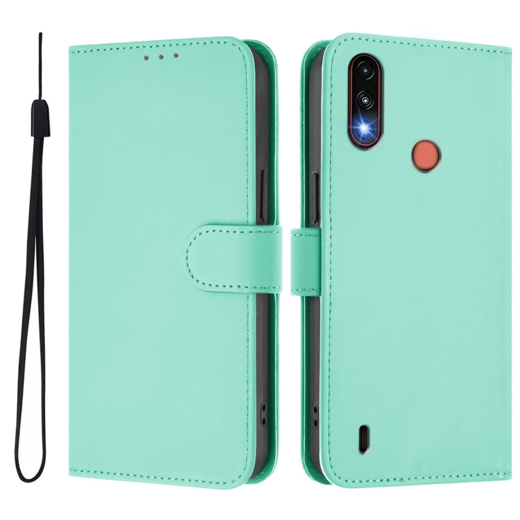 For Motorola Moto E7 Power Skin Feel Solid Color Leather Phone Case with Lanyard