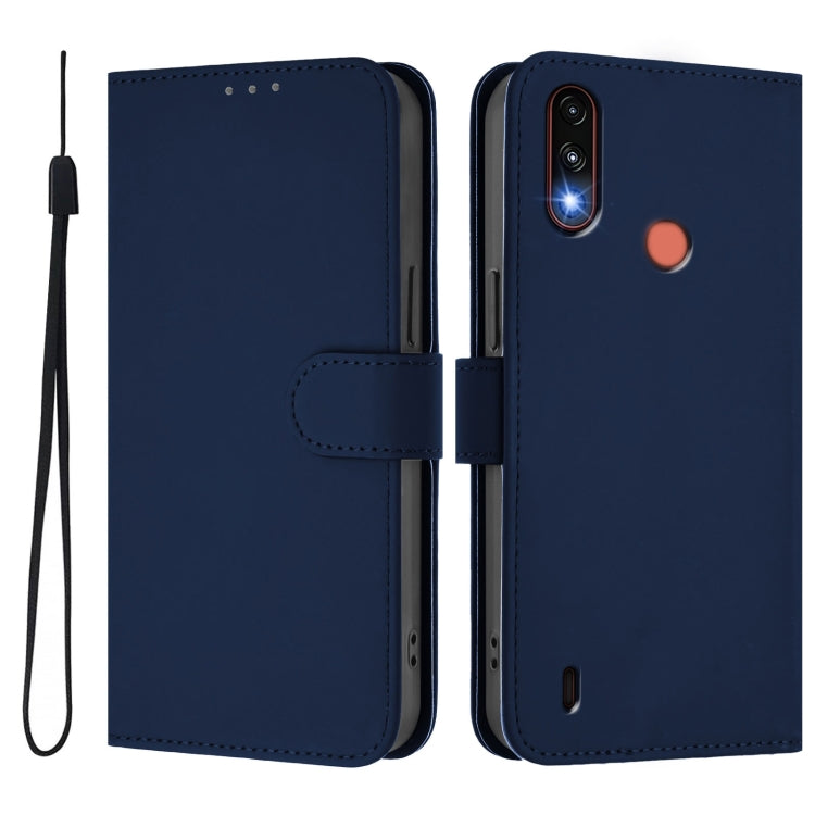 For Motorola Moto E7 Power Skin Feel Solid Color Leather Phone Case with Lanyard