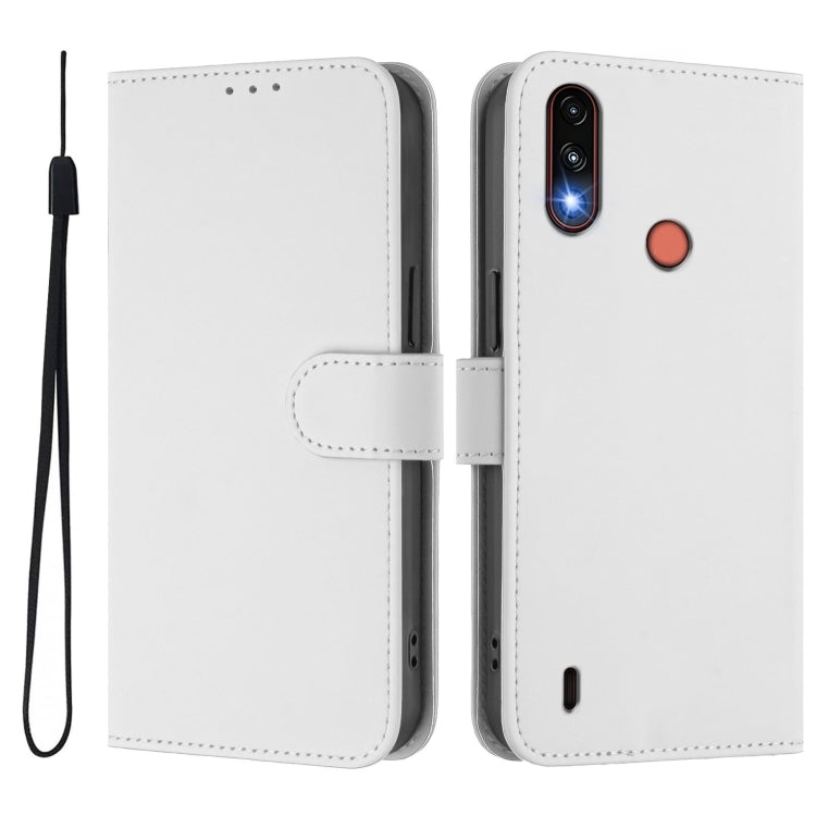 For Motorola Moto E7 Power Skin Feel Solid Color Leather Phone Case with Lanyard
