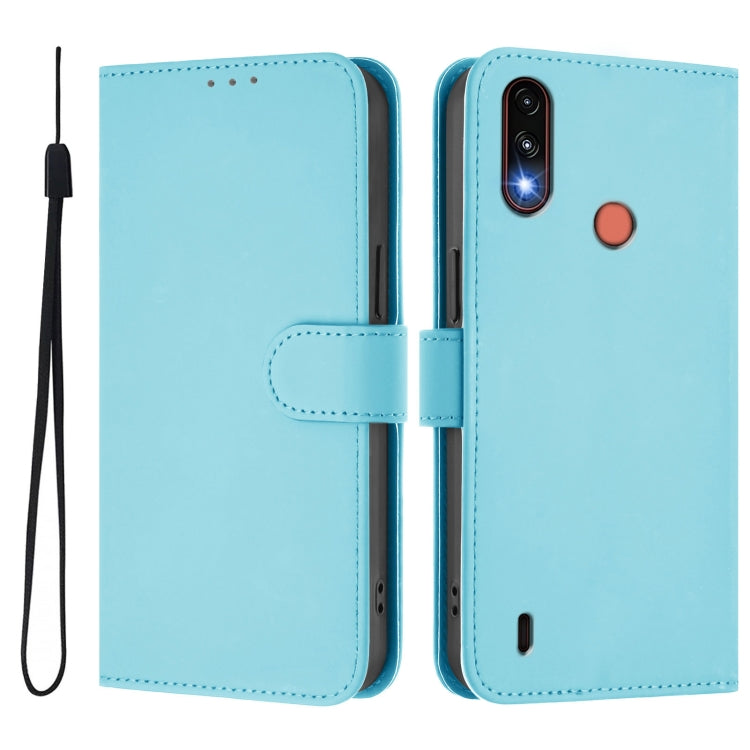 For Motorola Moto E7 Power Skin Feel Solid Color Leather Phone Case with Lanyard