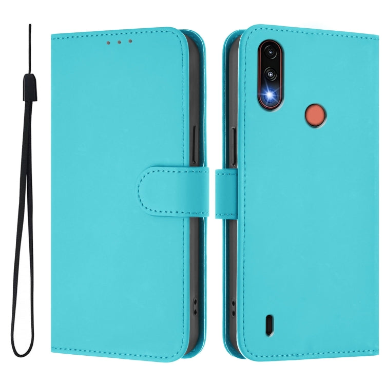 For Motorola Moto E7 Power Skin Feel Solid Color Leather Phone Case with Lanyard
