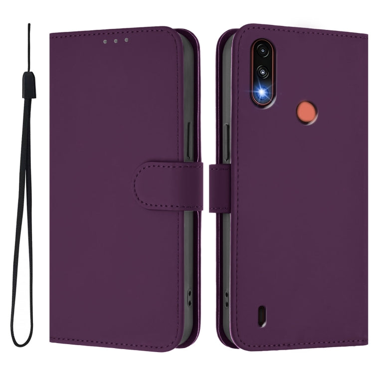 For Motorola Moto E7 Power Skin Feel Solid Color Leather Phone Case with Lanyard