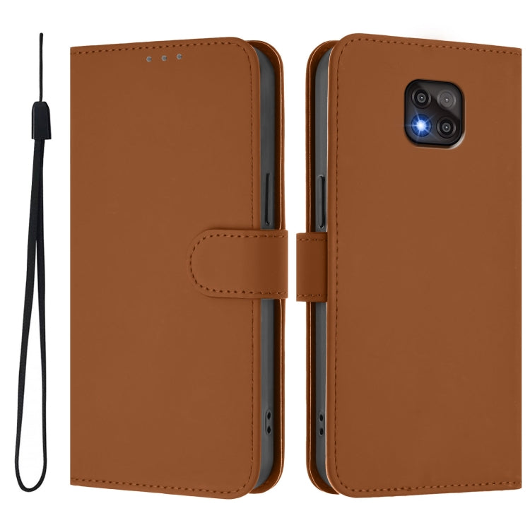 For Motorola Moto G Power 2021 Skin Feel Solid Color Leather Phone Case with Lanyard
