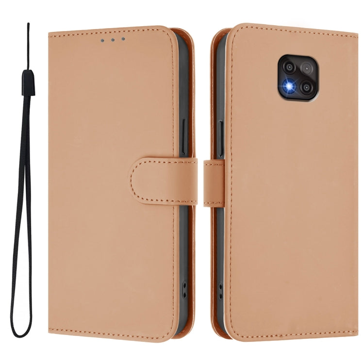 For Motorola Moto G Power 2021 Skin Feel Solid Color Leather Phone Case with Lanyard