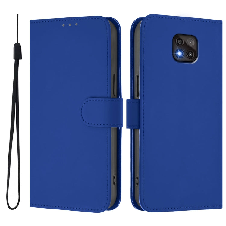 For Motorola Moto G Power 2021 Skin Feel Solid Color Leather Phone Case with Lanyard