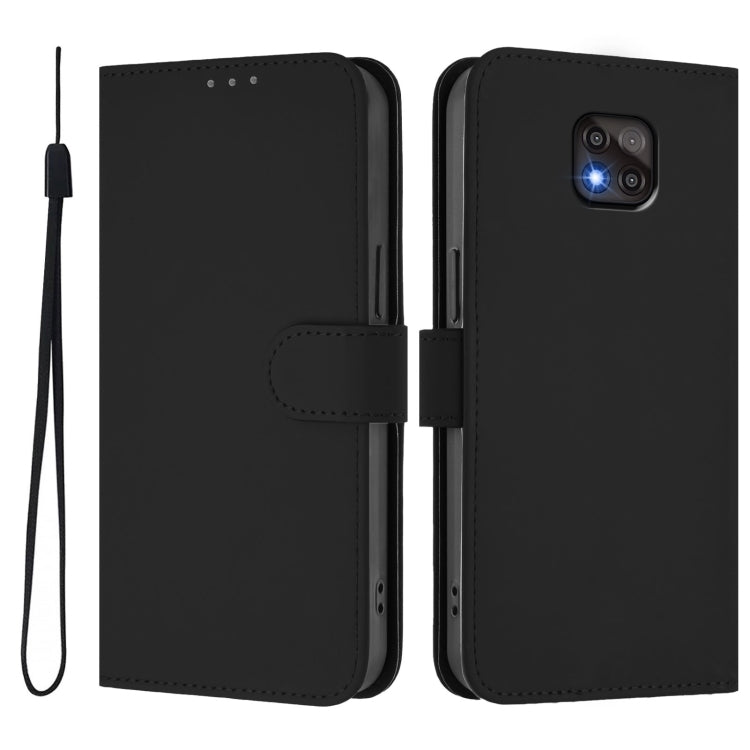 For Motorola Moto G Power 2021 Skin Feel Solid Color Leather Phone Case with Lanyard