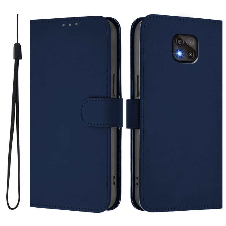 For Motorola Moto G Power 2021 Skin Feel Solid Color Leather Phone Case with Lanyard