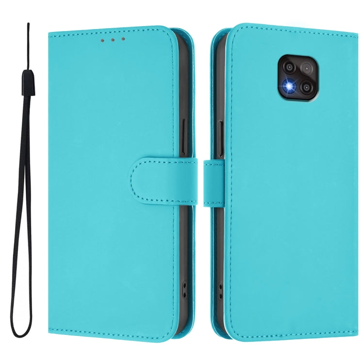 For Motorola Moto G Power 2021 Skin Feel Solid Color Leather Phone Case with Lanyard