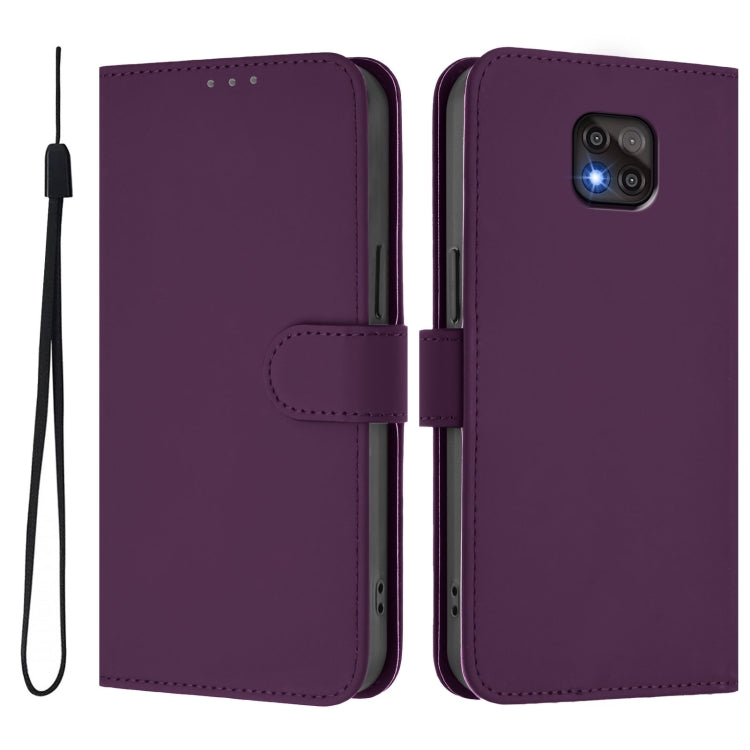 For Motorola Moto G Power 2021 Skin Feel Solid Color Leather Phone Case with Lanyard