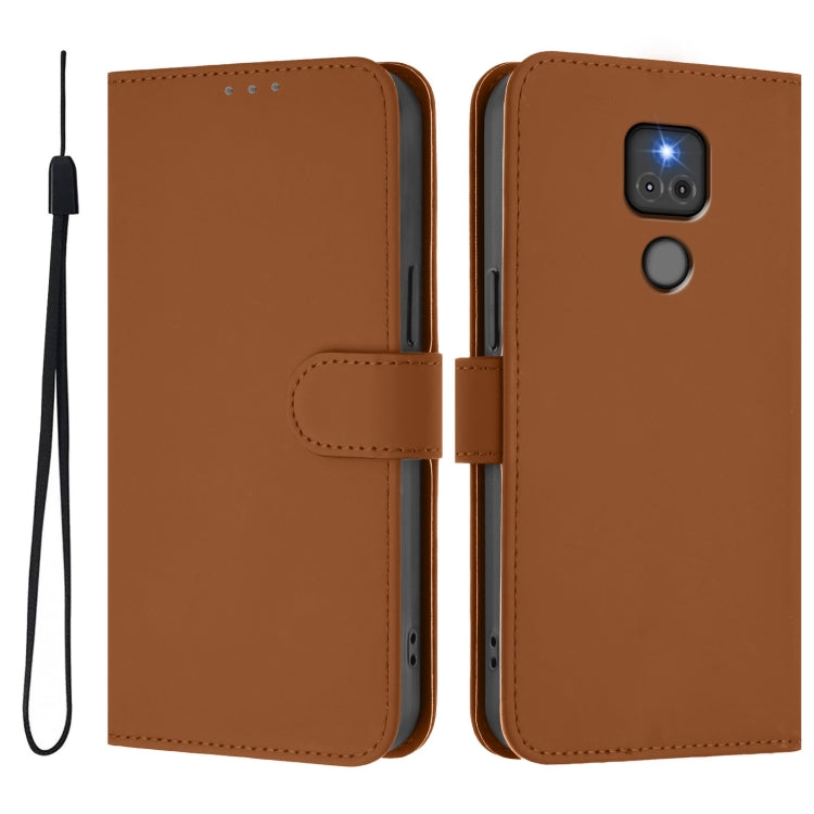 For Motorola Moto G Play 2021 Skin Feel Solid Color Leather Phone Case with Lanyard
