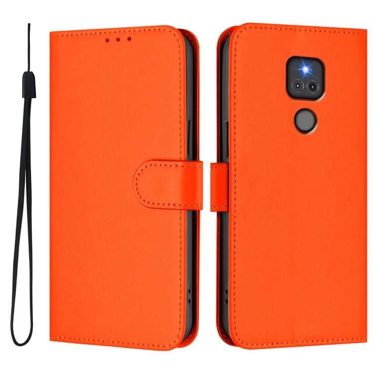 For Motorola Moto G Play 2021 Skin Feel Solid Color Leather Phone Case with Lanyard