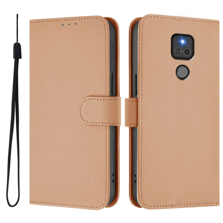 For Motorola Moto G Play 2021 Skin Feel Solid Color Leather Phone Case with Lanyard